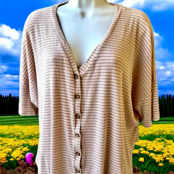 Forever 21 Oversized Top Jersey Tunic Button Front Striped Womens Medium - Picture 2 of 5